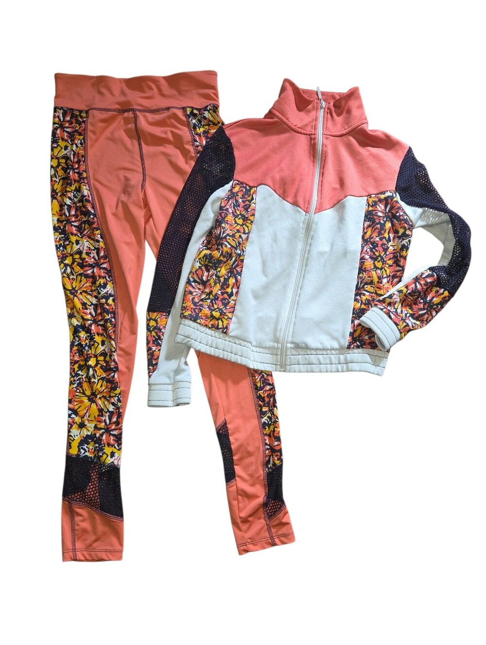 K Jordan Coral & Floral Colorblock Active Two-Piece Set Jacket And Leggings Sz S